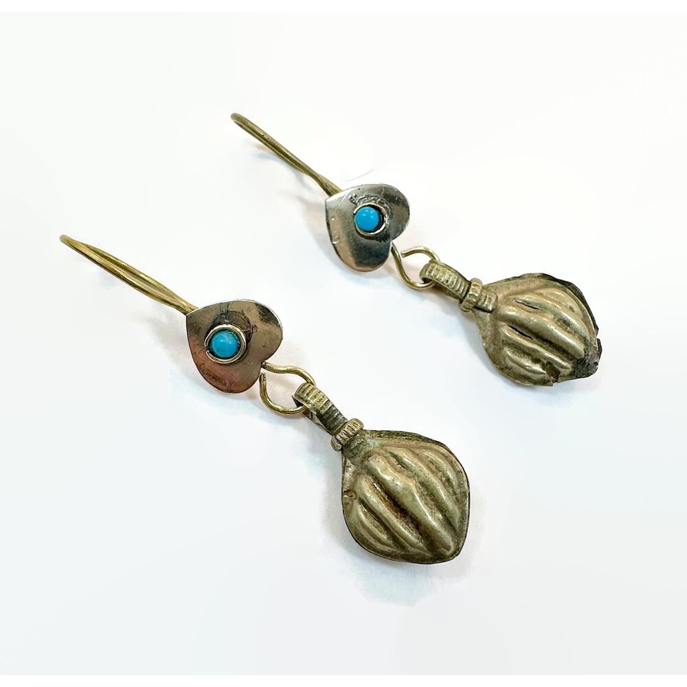 Vintage Earrings, Boho, Afghan, Middle Eastern, Silver, Turquoise, Lightweight